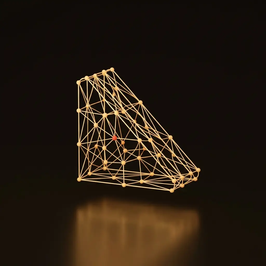 Gold neural network icon in the shape of a half sandwich.