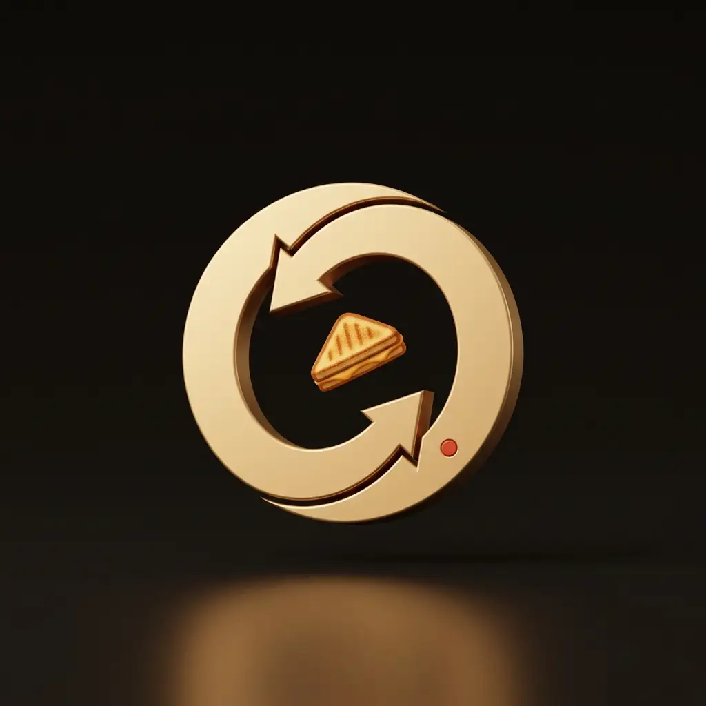 Gold recursive loop icon circling a small grilled cheese.
