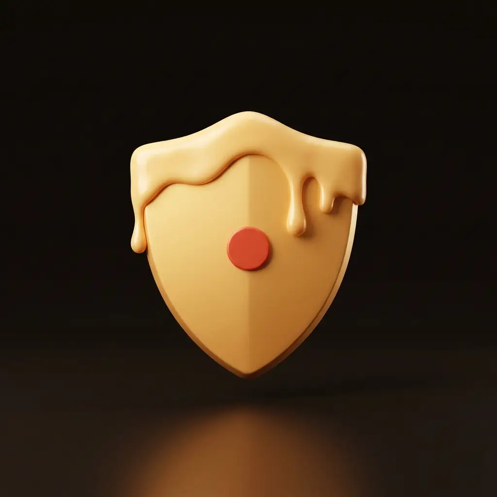 Gold shield icon with a gently melting top edge.
